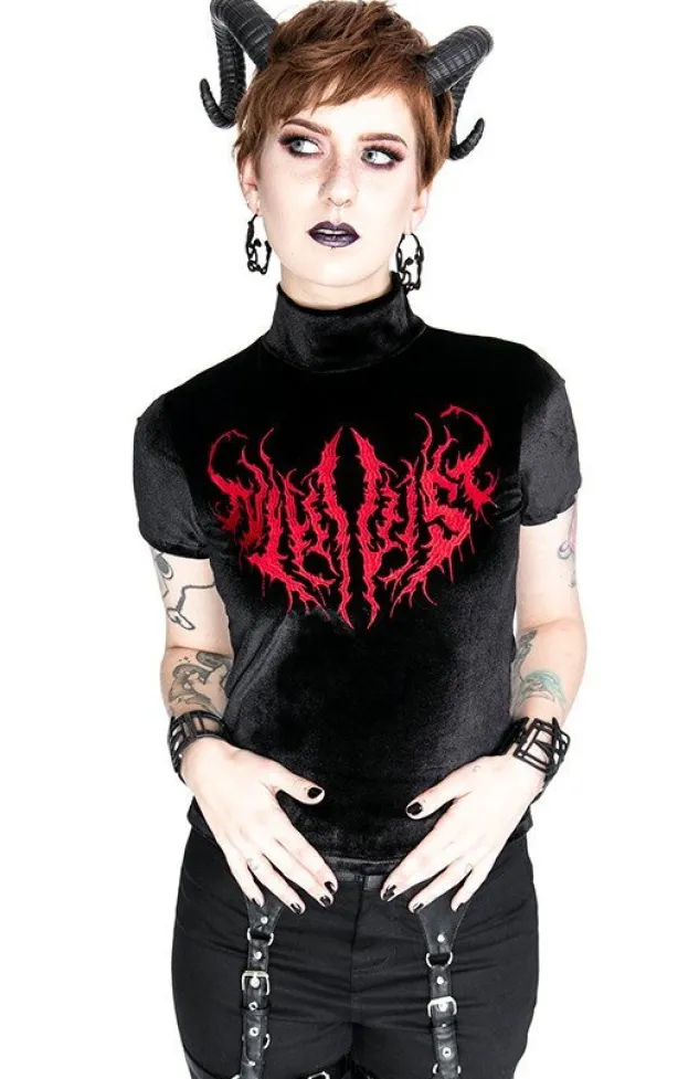 Restyle Black Metal Velvet Top NIHILIST embroidered