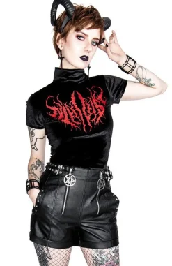 Restyle Black Metal Velvet Top NIHILIST embroidered