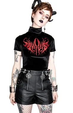 Restyle Black Metal Velvet Top NIHILIST embroidered