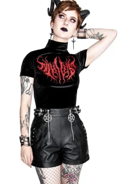 Restyle Black Metal Velvet Top NIHILIST embroidered