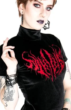 Restyle Black Metal Velvet Top NIHILIST embroidered
