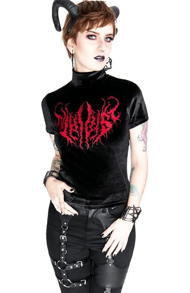 Restyle Black Metal Velvet Top NIHILIST embroidered