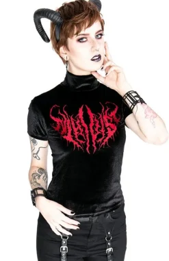 Restyle Black Metal Velvet Top NIHILIST embroidered