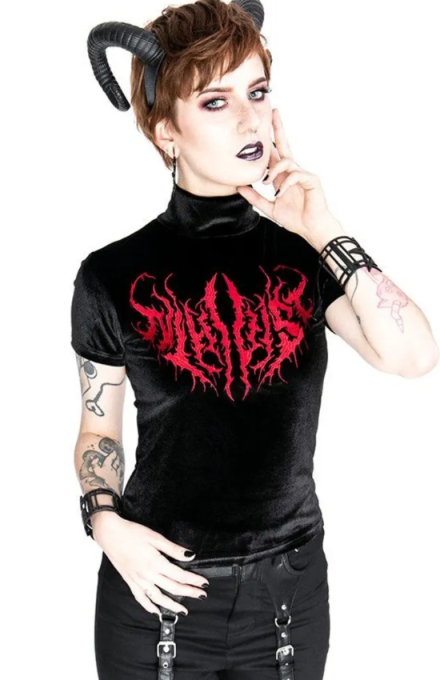 Restyle Black Metal Velvet Top NIHILIST embroidered