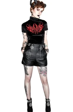 Restyle Black Metal Velvet Top NIHILIST embroidered