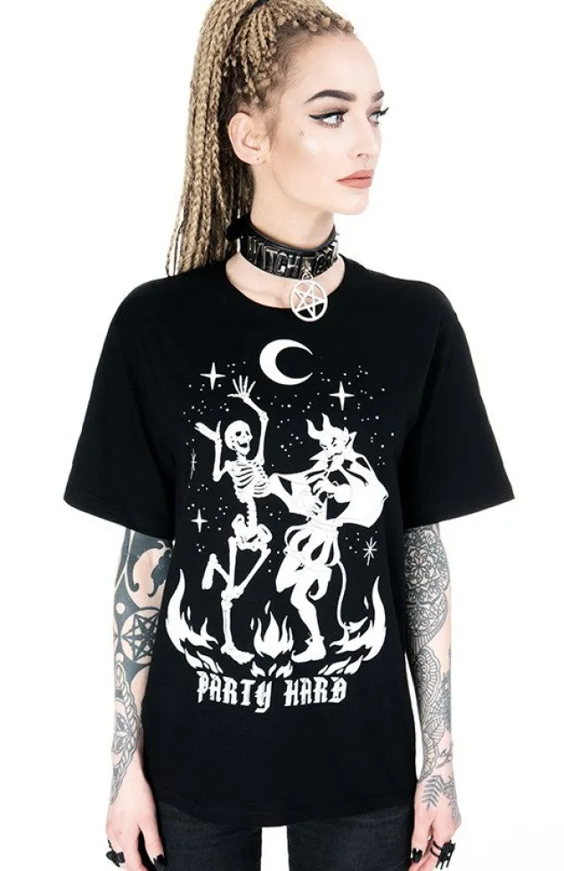 Restyle Black Oversized tshirt Party Hard Devil Dance
