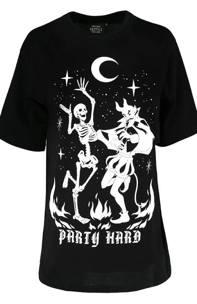 Restyle Black Oversized tshirt Party Hard Devil Dance