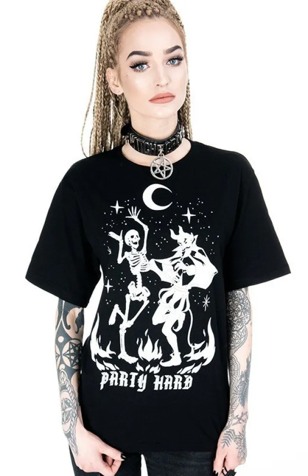 Restyle Black Oversized tshirt Party Hard Devil Dance