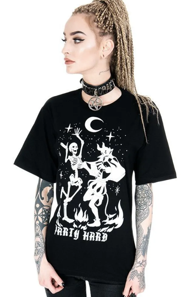 Restyle Black Oversized tshirt Party Hard Devil Dance