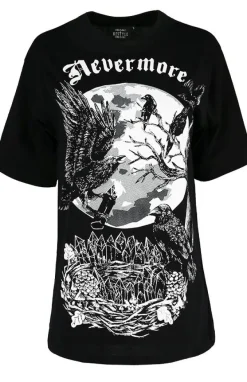 Restyle Black Oversized women`s top with crows Nevermore