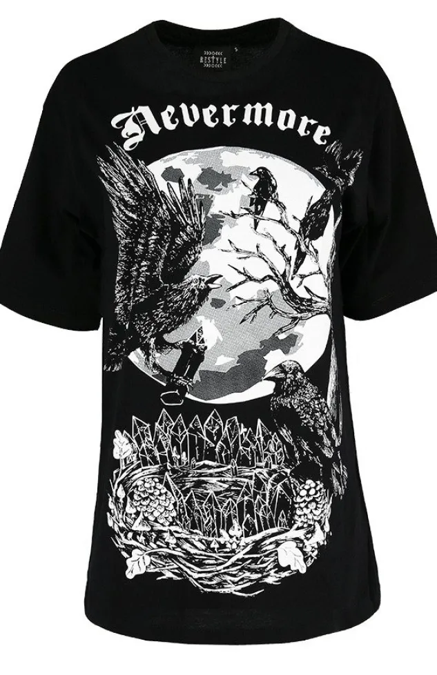 Restyle Black Oversized women`s top with crows Nevermore