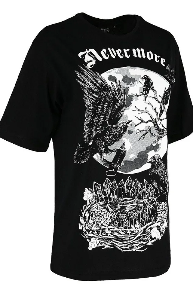Restyle Black Oversized women`s top with crows Nevermore
