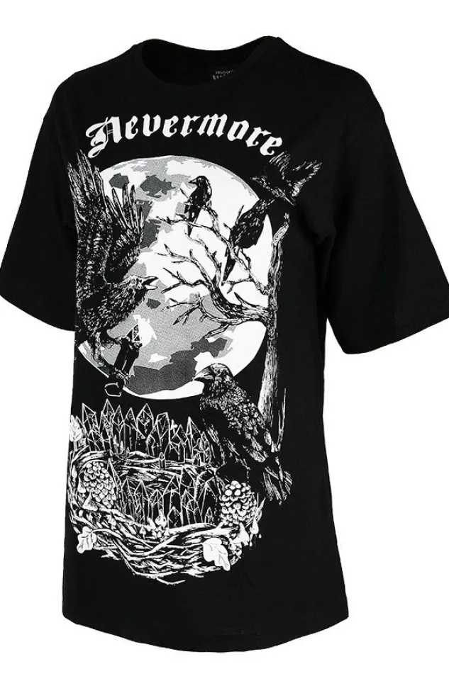 Restyle Black Oversized women`s top with crows Nevermore