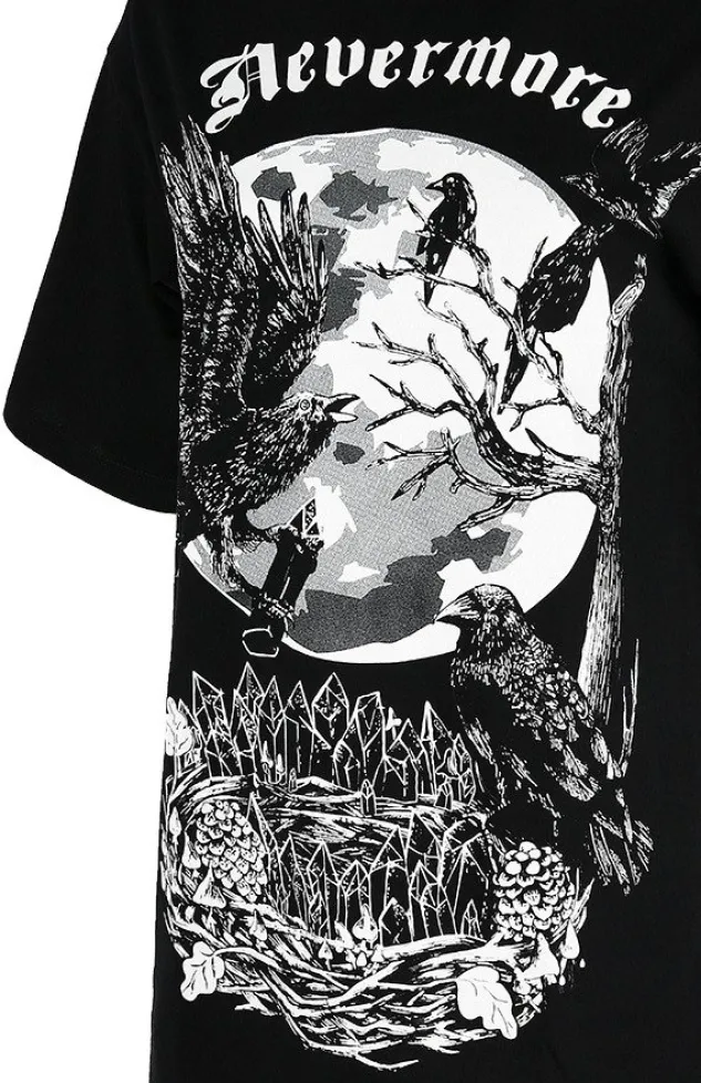 Restyle Black Oversized women`s top with crows Nevermore