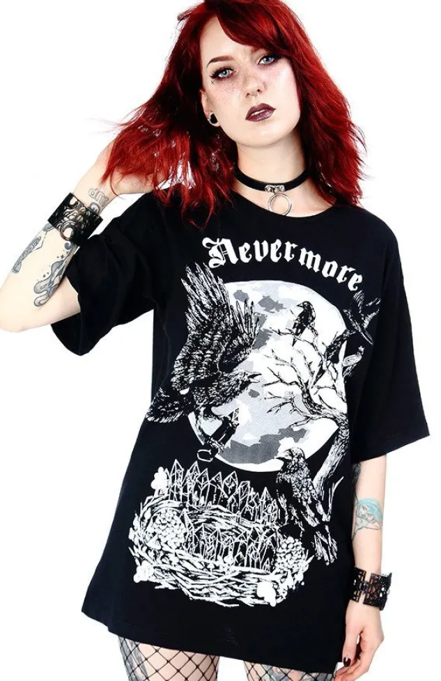 Restyle Black Oversized women`s top with crows Nevermore