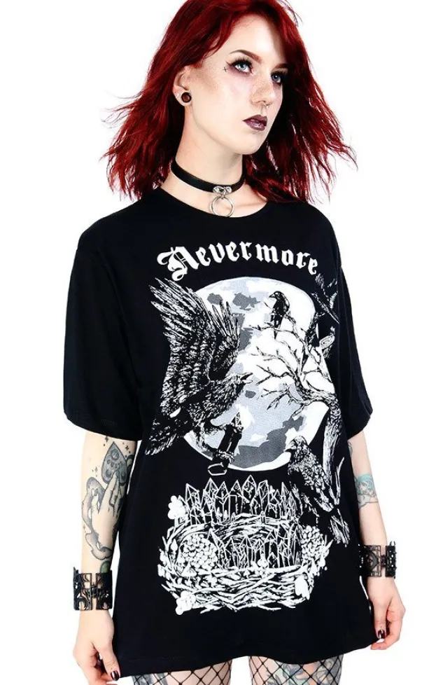 Restyle Black Oversized women`s top with crows Nevermore