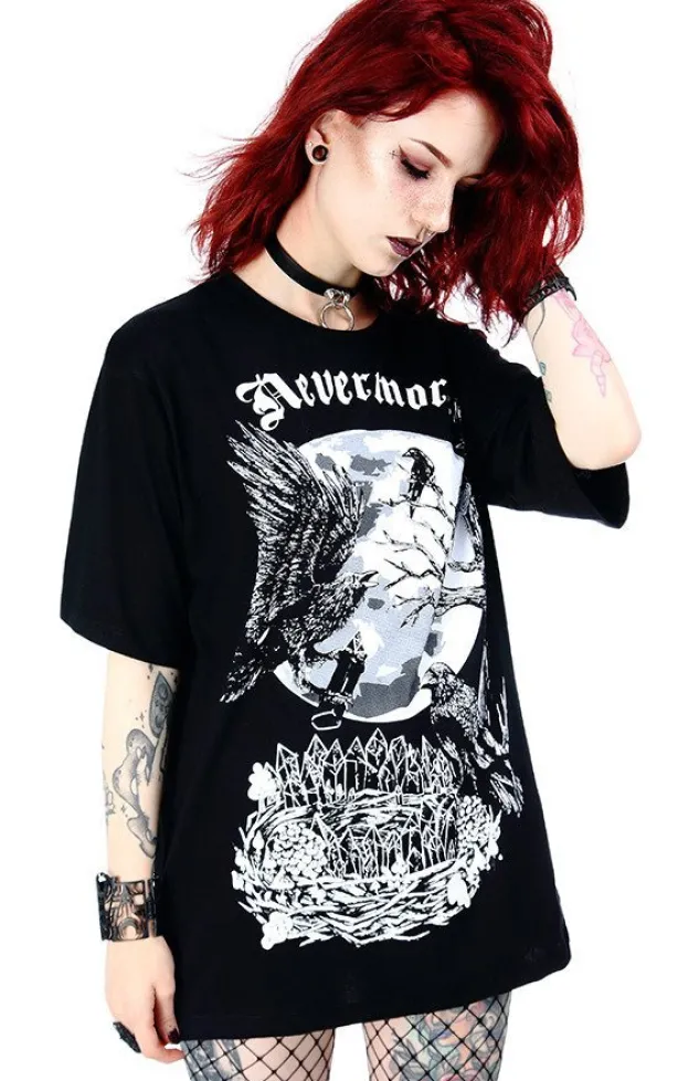 Restyle Black Oversized women`s top with crows Nevermore