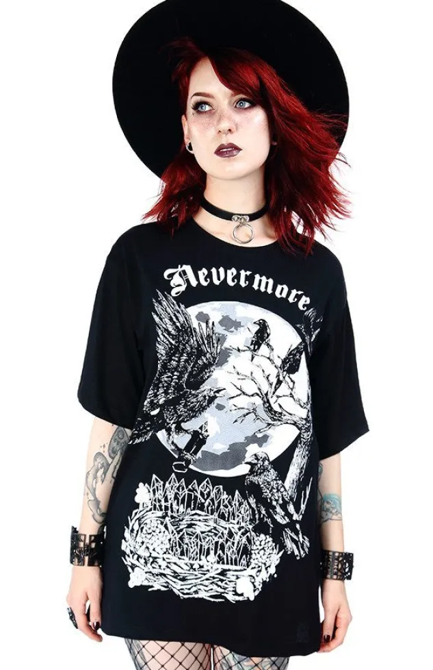 Restyle Black Oversized women`s top with crows Nevermore
