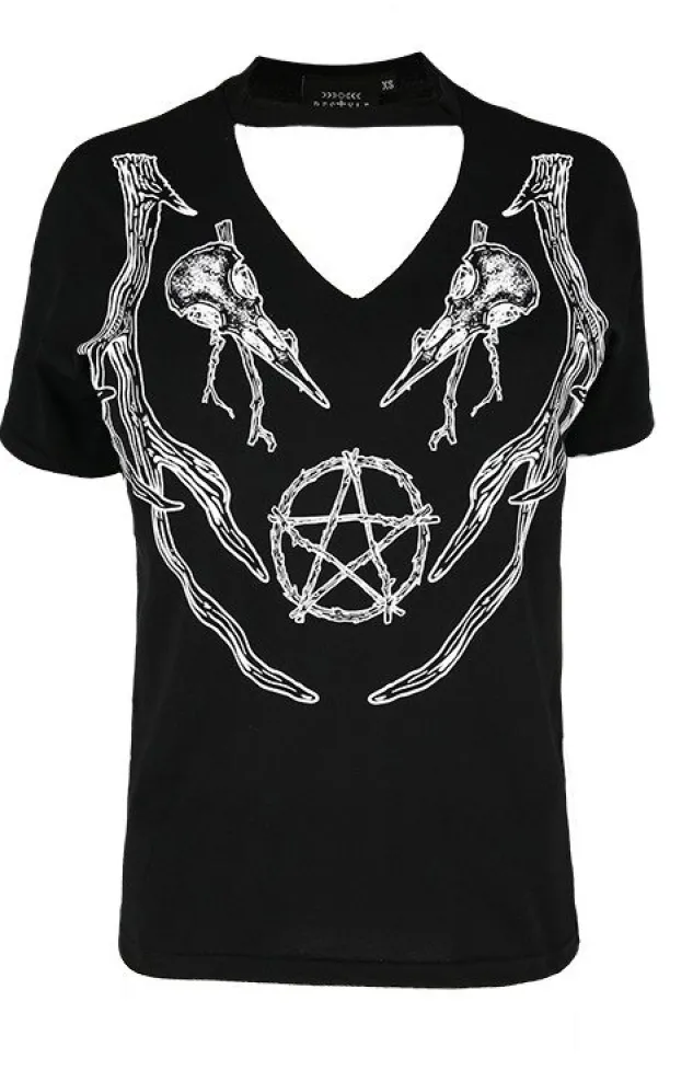 Restyle Black pagan tshirt with choker Antlers Top