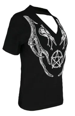 Restyle Black pagan tshirt with choker Antlers Top