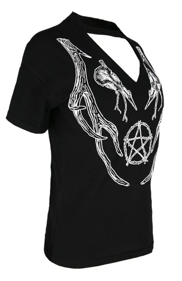 Restyle Black pagan tshirt with choker Antlers Top