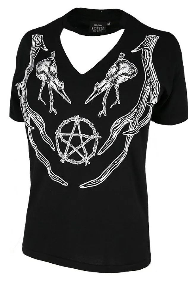 Restyle Black pagan tshirt with choker Antlers Top