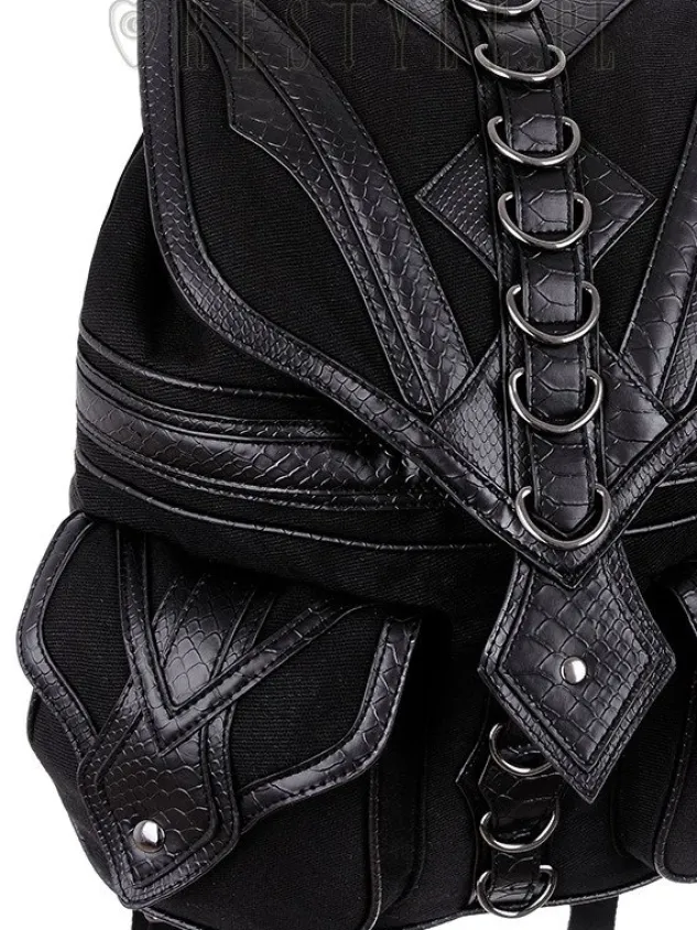 Restyle Black School bag with pockets, 90s backpack "DRAGON BACKPACK"