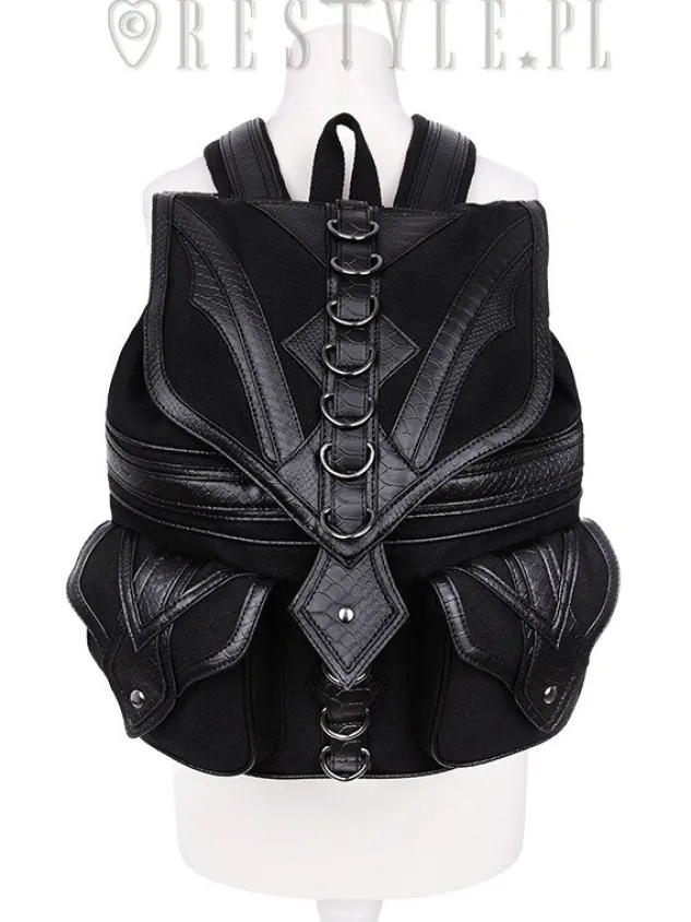Restyle Black School bag with pockets, 90s backpack "DRAGON BACKPACK"