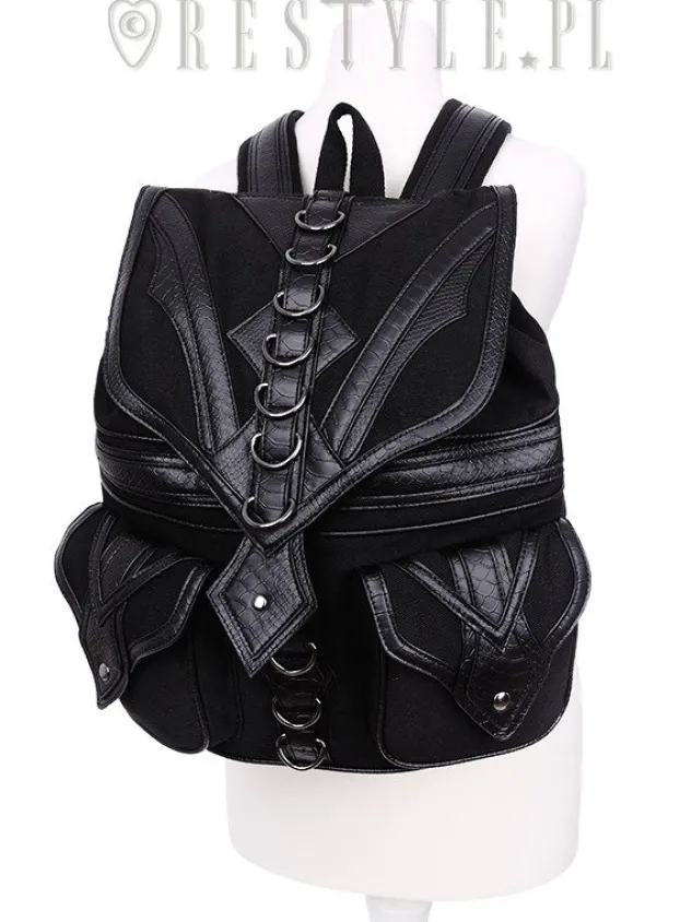 Restyle Black School bag with pockets, 90s backpack "DRAGON BACKPACK"