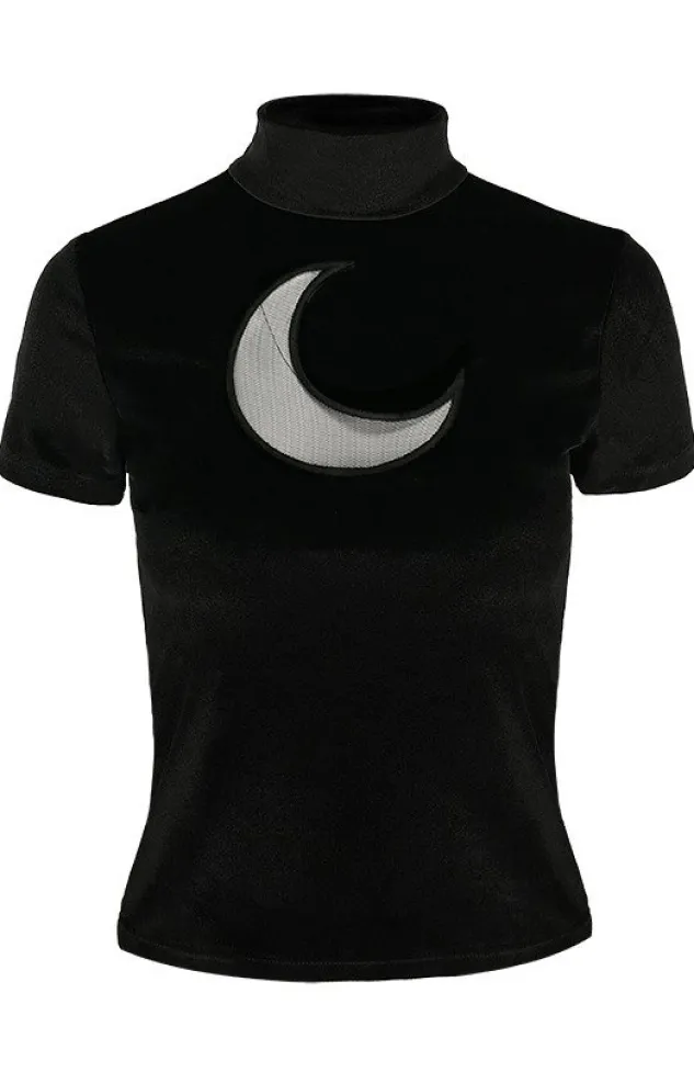 Restyle Black Velvet CRESCENT Mesh Top Moon Witch
