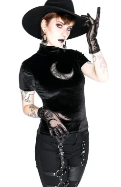 Restyle Black Velvet CRESCENT Mesh Top Moon Witch