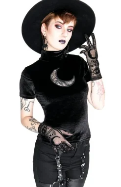 Restyle Black Velvet CRESCENT Mesh Top Moon Witch