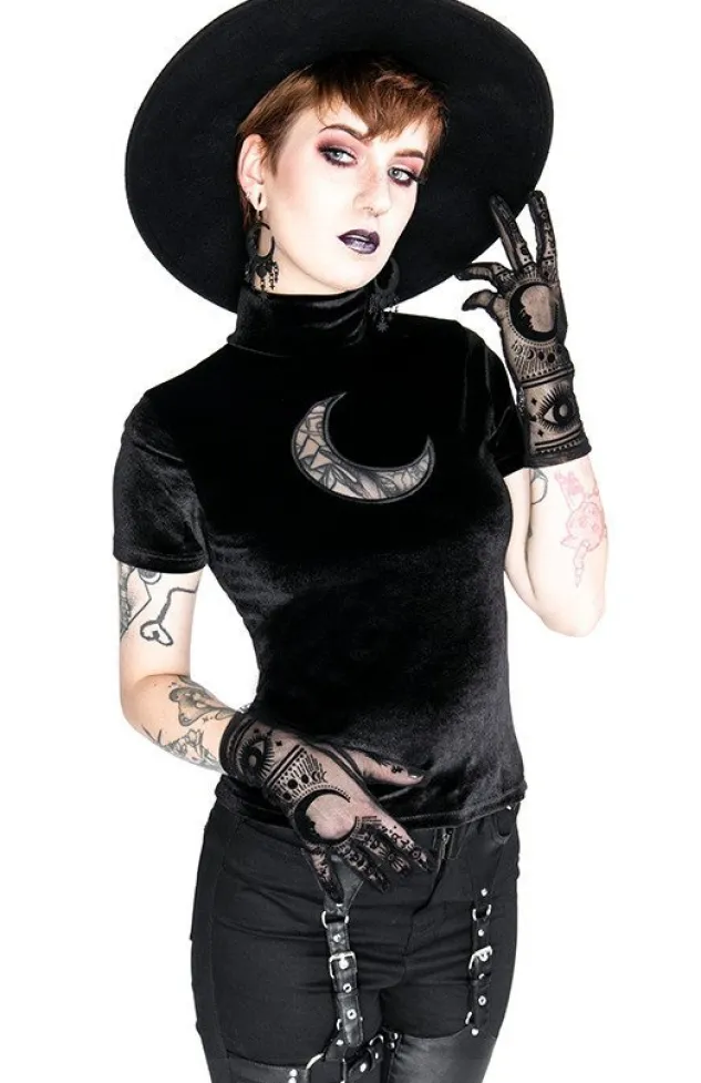 Restyle Black Velvet CRESCENT Mesh Top Moon Witch