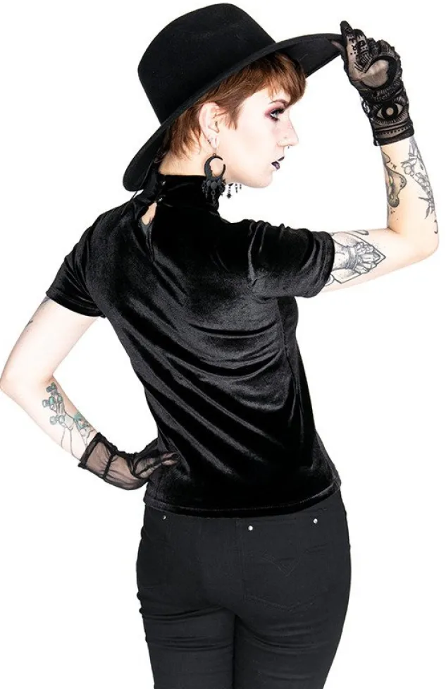 Restyle Black Velvet CRESCENT Mesh Top Moon Witch