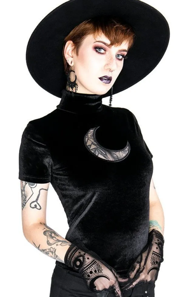Restyle Black Velvet CRESCENT Mesh Top Moon Witch