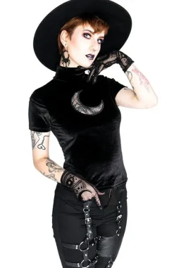 Restyle Black Velvet CRESCENT Mesh Top Moon Witch