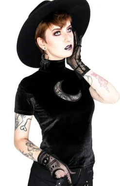 Restyle Black Velvet CRESCENT Mesh Top Moon Witch