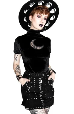 Restyle Black Velvet CRESCENT Mesh Top Moon Witch