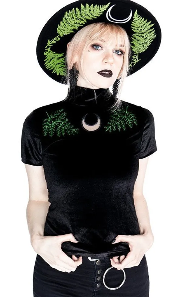 Restyle Black Velvet Forest Top with embroidery FERN VELVET TOP