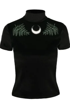 Restyle Black Velvet Forest Top with embroidery FERN VELVET TOP