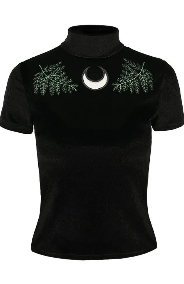 Restyle Black Velvet Forest Top with embroidery FERN VELVET TOP