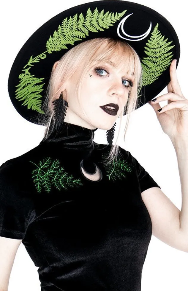 Restyle Black Velvet Forest Top with embroidery FERN VELVET TOP