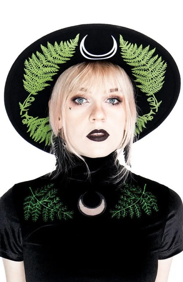 Restyle Black Velvet Forest Top with embroidery FERN VELVET TOP