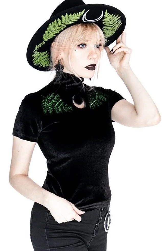 Restyle Black Velvet Forest Top with embroidery FERN VELVET TOP