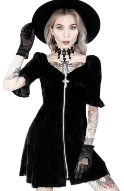 Restyle Black Velvet Sweetheart Dress with a gothic cross