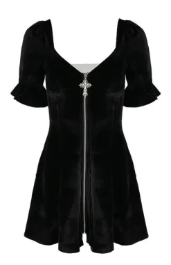 Restyle Black Velvet Sweetheart Dress with a gothic cross