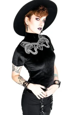 Restyle Black Velvet Top with Snake embroidery