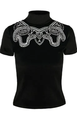 Restyle Black Velvet Top with Snake embroidery