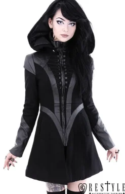 Restyle Black winter jacket with pockets, detachable hood "FUTURE GOTH COAT"