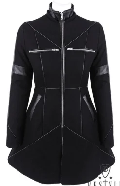 Restyle Black winter jacket with pockets, detachable hood, wool "GEOMETRY COAT"